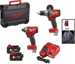 Milwaukee M18 ONEPP2A-502X Set Mașină de găurit cu impact & Șurubelniță cu impact 18V cu 2 baterii 5Ah și husă