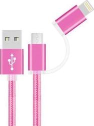 iNOS Braided USB to Lightning/micro USB Cable Ροζ 1m (5205598093709)