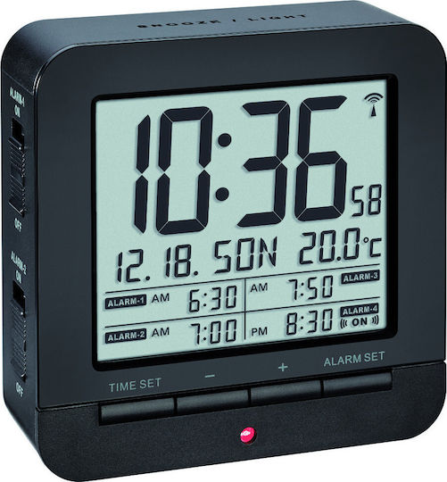 TFA Tabletop Digital LED Clock Plastic With Black Alarm Clock 60.2536.01