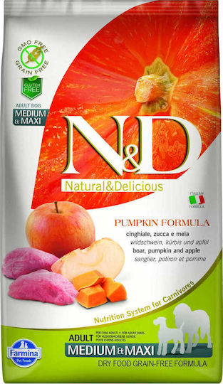 Farmina N&D Pumpkin Medium & Maxi 12kg Ξηρά Τροφή χωρίς Σιτηρά για Ενήλικους Σκύλους Μεσαίων & Μεγαλόσωμων Φυλών με Χοιρινό και Κολοκύθα