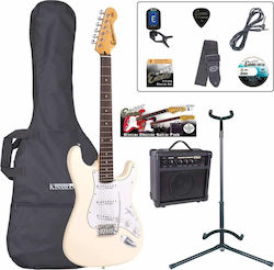 Encore E6 Pack Set Electric Guitar Stratocaster Style with Case Vintage White Encore E6 Pack Set Electric Guitar Stratocaster Style with Case Vintage White