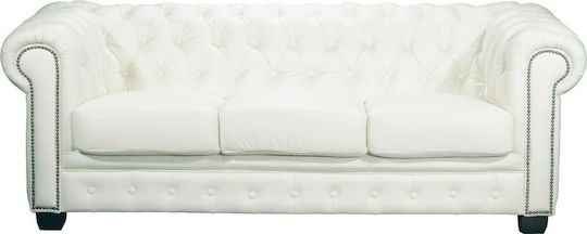 CHESTERFIELD Τριθέσιος Καναπές Γνήσιο Δέρμα Λευκός 201x92x72εκ.
