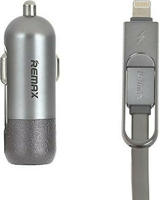 Remax Car Charger Silver Finchy Total Intensity 3.4A with a Port USB with Cable Lightning / Micro-USB