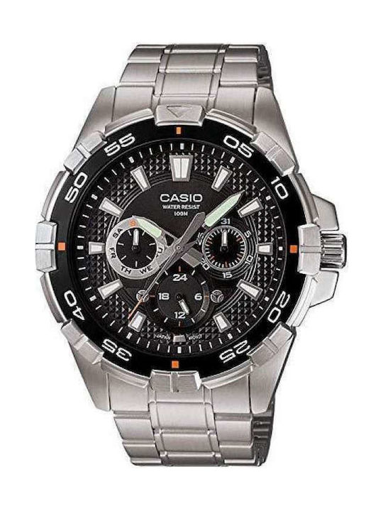 Casio Watch Chronograph Battery with Silver Metal Bracelet MTD-1069D-1AV