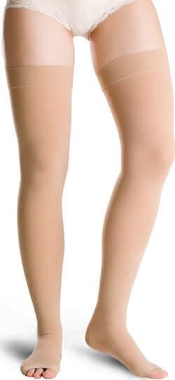 Varisan Top Short Socks Thigh High Graduated Compression with Silicone & Open Toes 34-46 mmHg Beige
