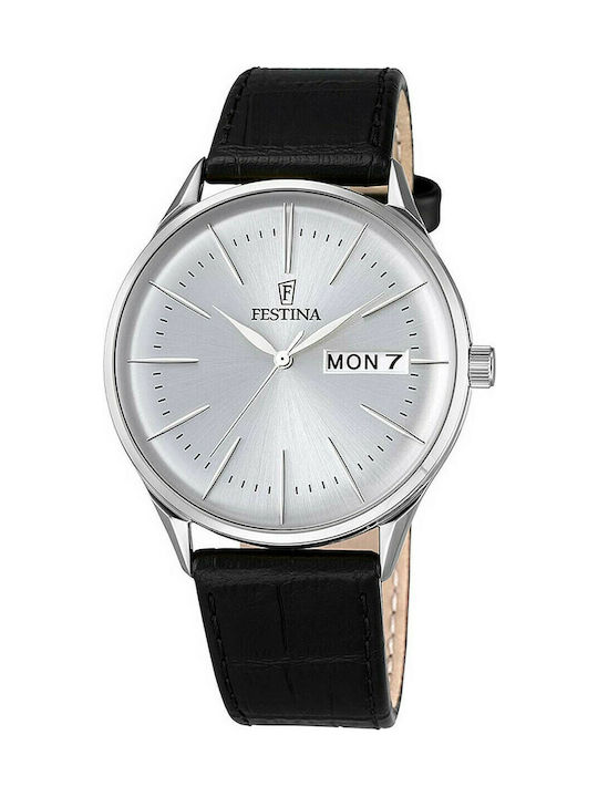 Festina Часовник Батерия с Черно Кожено Каишка F6837/1