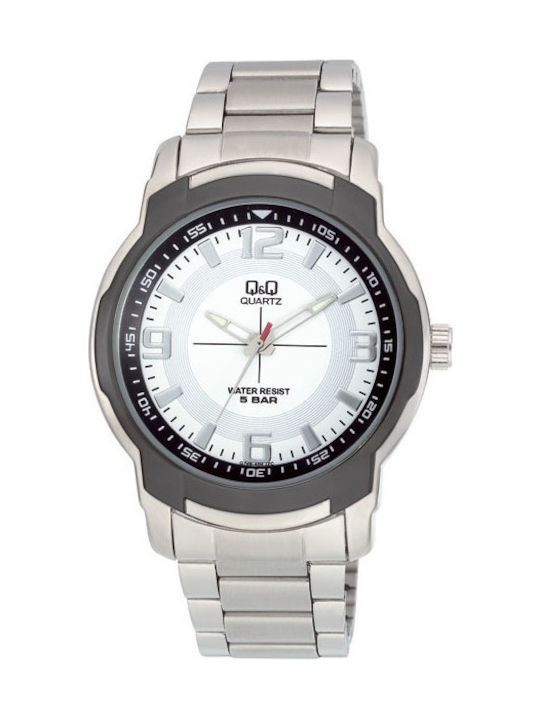 Q&Q Watch Battery with Silver Metal Bracelet Q746-404