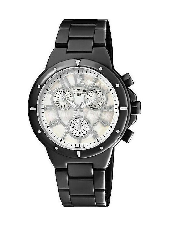 Q&Q Watch Chronograph with Black Metal Bracelet DΑ89-001