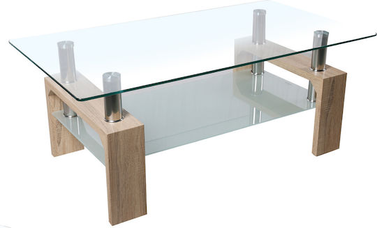 Rechteckiger Zentral-Kaffeetisch Cameron Holzweiss Transparent M110xB60xH45cm