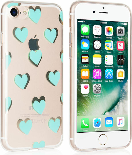 YouSave Accessories Hearts By Umschlag Rückseite Silikon Set mit Glas Mehrfarbig (iPhone SE 2022/2020/8/7)