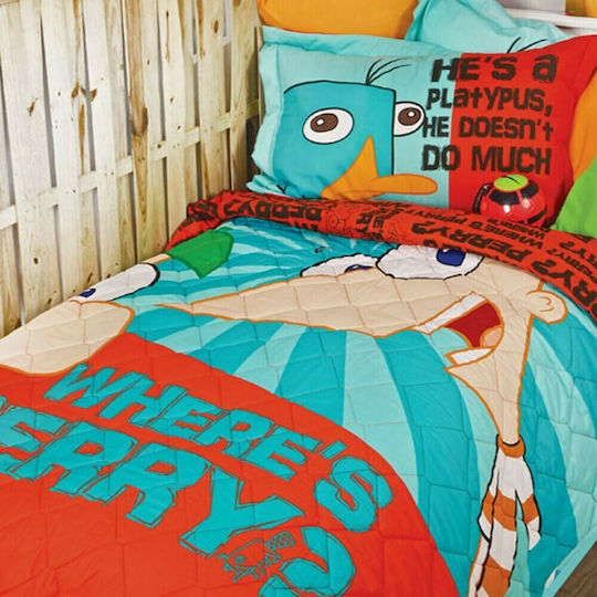 Palamaiki Phineas & Ferb Set Kids Duvet Cover Single with Pillowcase Cotton Multicolored 170x250cm