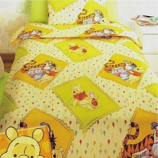 Disney Winnie Σετ Παιδική Παπλωματοθήκη Μονή με Μαξιλαροθήκη Βαμβακερή Yellow 160x240εκ.