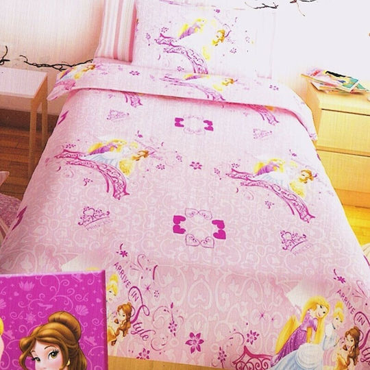 Disney Princess Set Kids Duvet Cover Single with Pillowcase Cotton Pink 160x240cm
