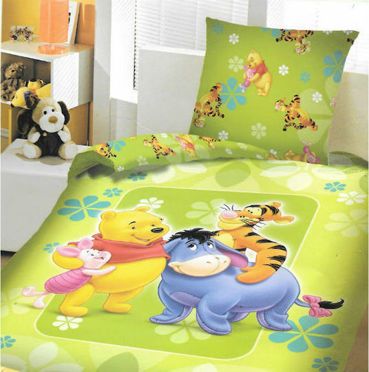 Disney Winnie Leaves Παιδική Παπλωματοθήκη Μονή Πράσινη 160x260εκ.