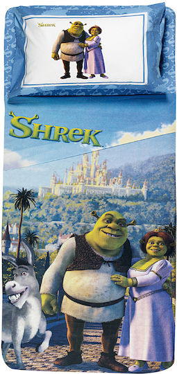 Palamaiki Shrek Σετ Παιδική Παπλωματοθήκη Μονή με Μαξιλαροθήκη Βαμβακερή Μπλε 160x240εκ.