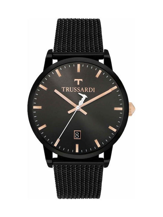 Trussardi Solo Tempo Часовник Батерия с Черно Метална Гривна