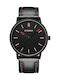 Curren Watch Battery with Black Leather Strap