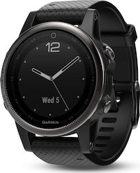 Garmin Fenix 5 Stainless Steel 42mm Αδιάβροχο Smartwatch με Παλμογράφο (Black with Black Band)