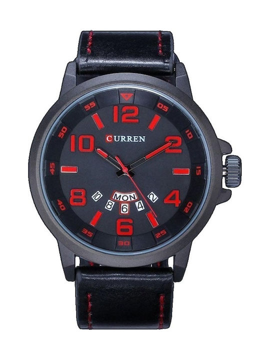 Curren M Watch Battery with Leather Strap Black/Red