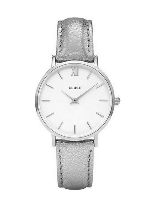Cluse Minuit Watch with Silver Leather Strap