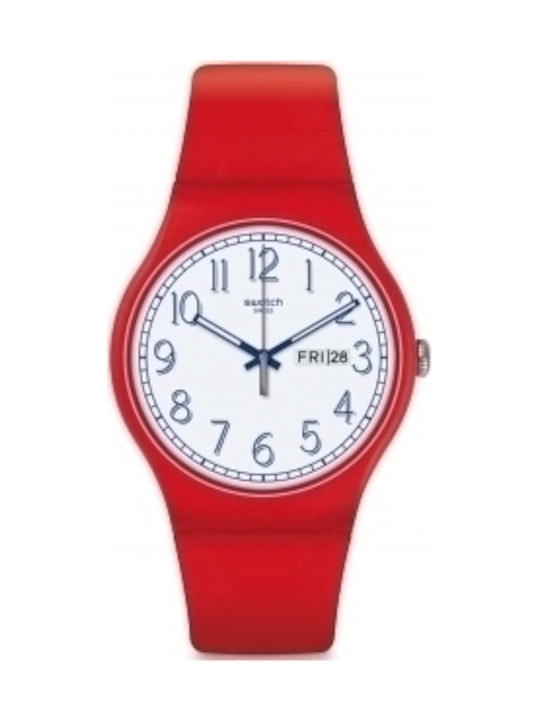 Swatch Red Me Up Uhr mit Rot Kautschukarmband