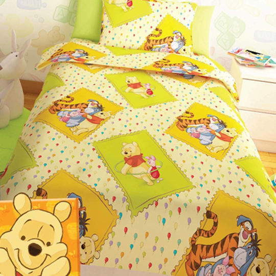 Disney Set Cearceafuri Pentru Copii Single Winnie Galbene 165x260cm