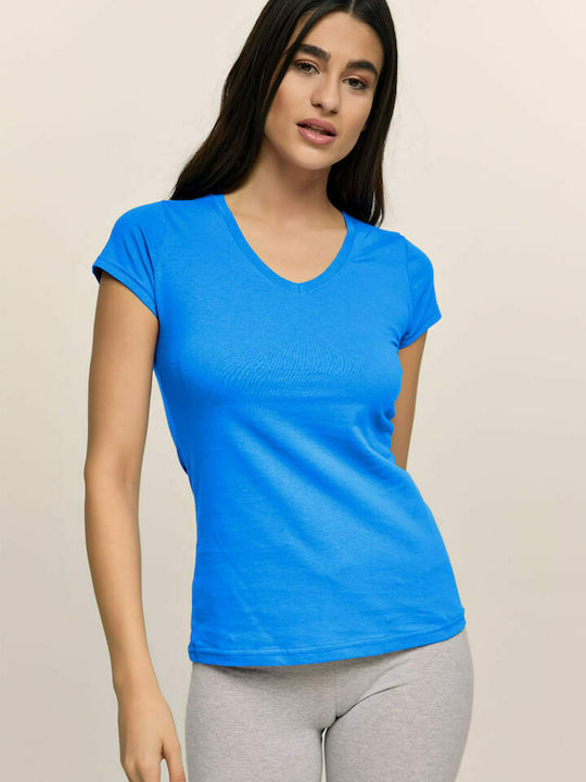 Bodymove Damen Sport T-Shirt mit V-Ausschnitt Blau