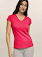 Bodymove Damen Sportlich T-shirt mit V-Ausschnitt Fuchsie