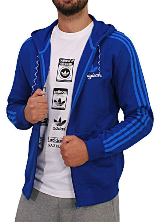 Adidas Originals Hooded Men's Sweatshirt Jacket with Hood Blue