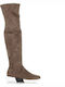 Leather Over the Knee Women's Boots with Laces Brown