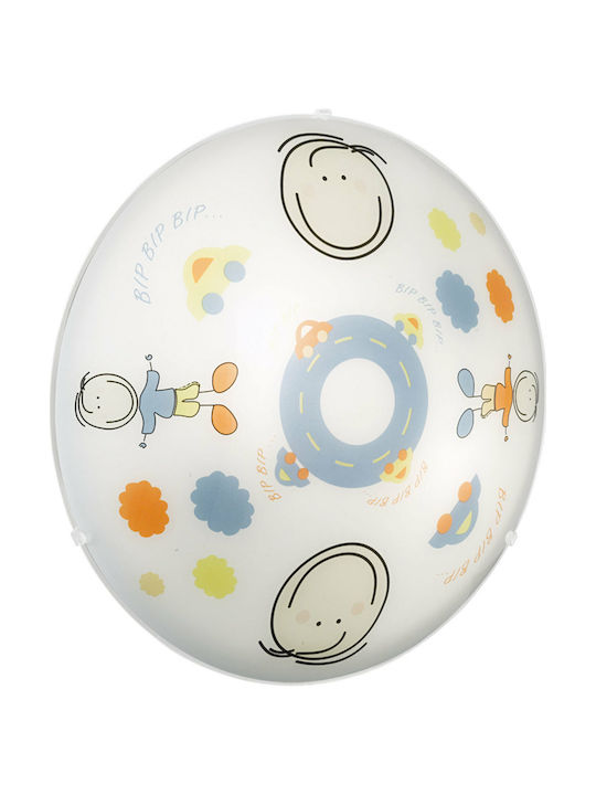 Eglo Junior 2 O singură lumină Lumină de tavan pentru copii Lampă de tavan din sticlă 60W cu suport pentru bec E27 Alb 39.5cm