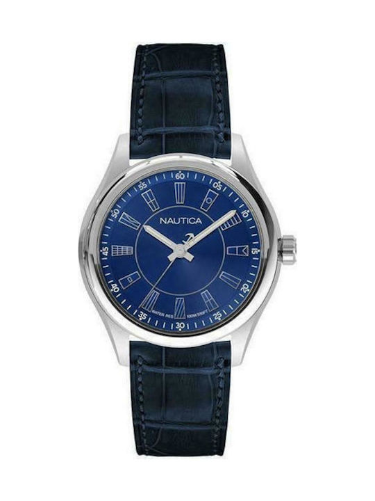 Nautica Watch Battery with Blue Leather Strap Napbst002