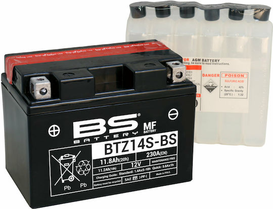 BS Maintenance Free Motorradbatterie YTZ14S-BS 230A mit Kapazität 11.2Ah