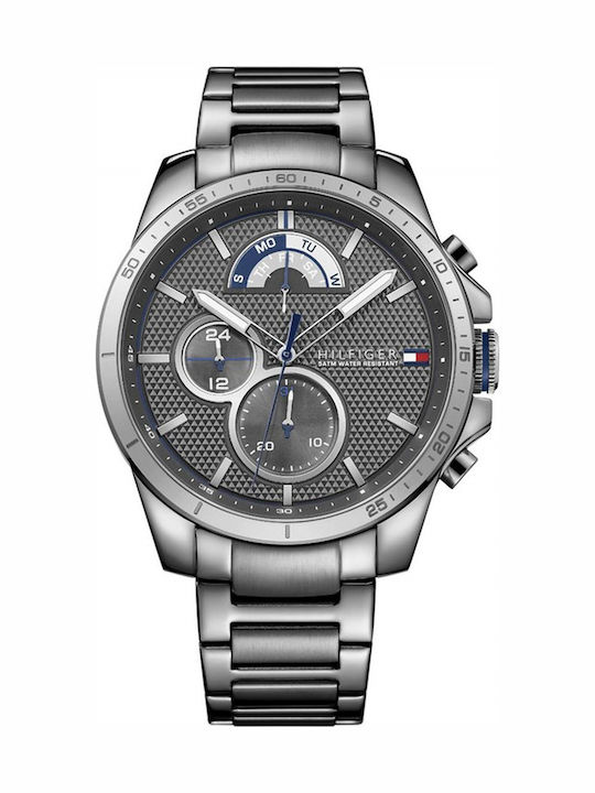 Tommy Hilfiger Decker Ανδρικό Ρολόι 46mm Χρονογράφος Μπαταρίας με Ασημί Ατσάλινο Μπρασελέ