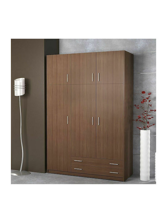 No30 Καρυδί Τρίφυλλη Ντουλάπα με Πατάρι 150x60x240cm