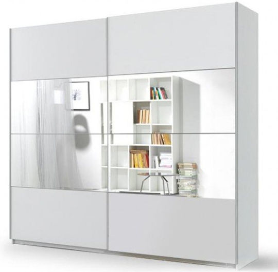 Delta II Dulap Ușă Dublă Glisare cu Oglindă Alb 221x61x210cm
