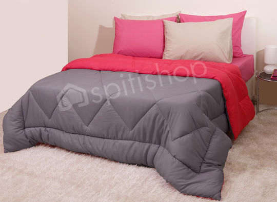Viopros Duvet Queen with Microfiber Filling 220x240cm Two-tone Fuchsia/Grey 350 GSMGsm