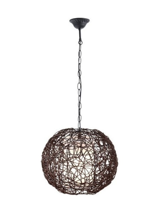 Viokef Bamboo Pendant Light Brown Grid with Socket E27 32x32cm