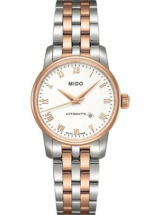 Mido Baroncelli II Γυναικείο Ρολόι 29mm Αυτόματο με Ροζ Χρυσό Μεταλλικό Μπρασελέ
