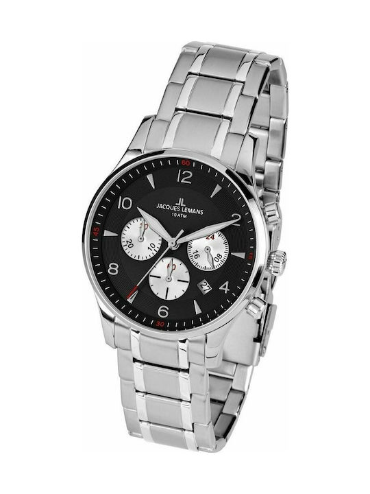 Jacques Lemans London Watch Chronograph Battery with Silver Metal Bracelet