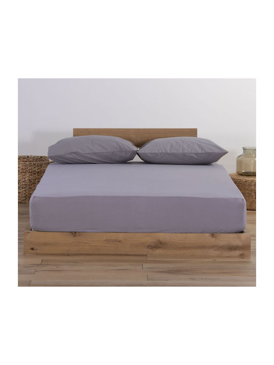 Nef-Nef Homeware Sheet Super-Double with Elastic 160x200+30cm. Jersey 726 Light Gray