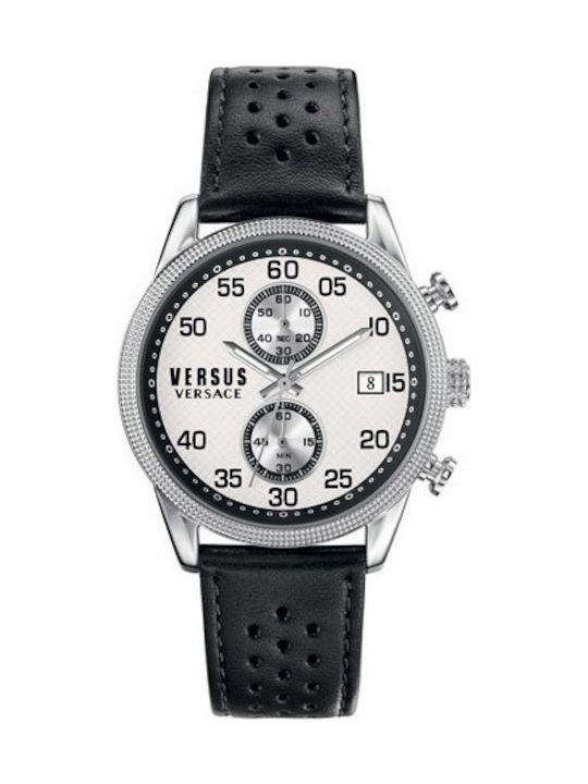 Versus by Versace Ανδρικό Ρολόι 50mm Χρονογράφος Μπαταρίας με Μαύρο Δερμάτινο Λουράκι