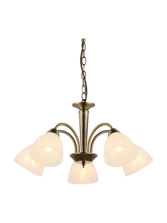 Aca Pendant Suspension for 5 Bulbs E14, E.14 Beige