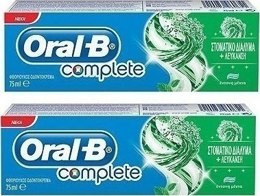 Oral-B Complete Mouthwash & Whitening Λεύκανση & Στοματι Οδοντόκρεμα για Λεύκανση 2x75ml