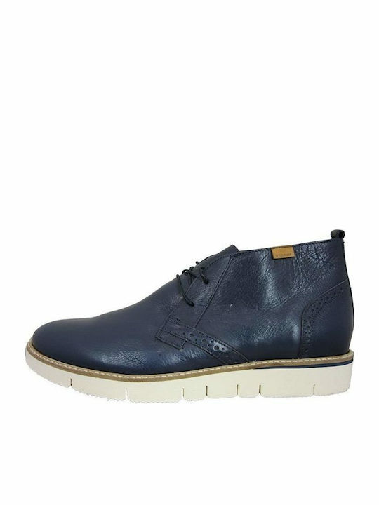 Stefan Fashion Men's Leather Boots Navy Blue