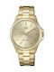 Q&Q Watch Battery with Gold Metal Bracelet QA06J010Y