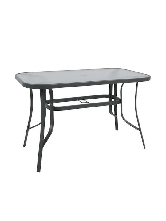 Rio Outdoor Dinner Table with Glass Surface and Metal Frame Gray 150x90x70cm
