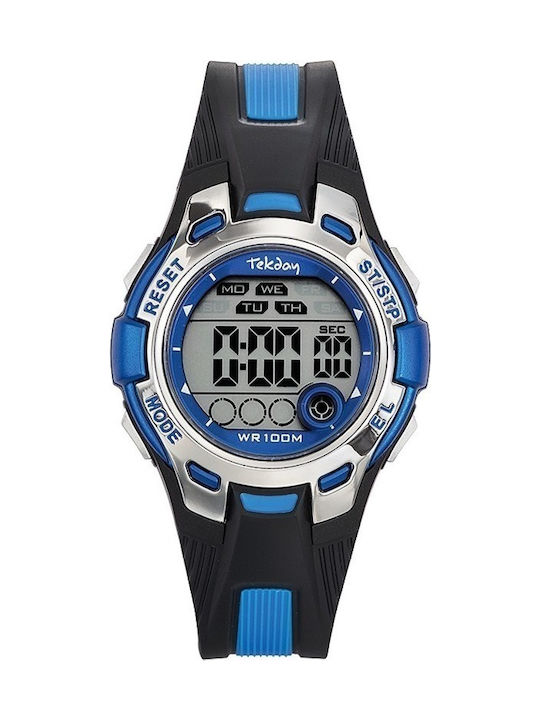 Tekday Digital Uhr Chronograph Batterie mit Schwarz Kautschukarmband 653921