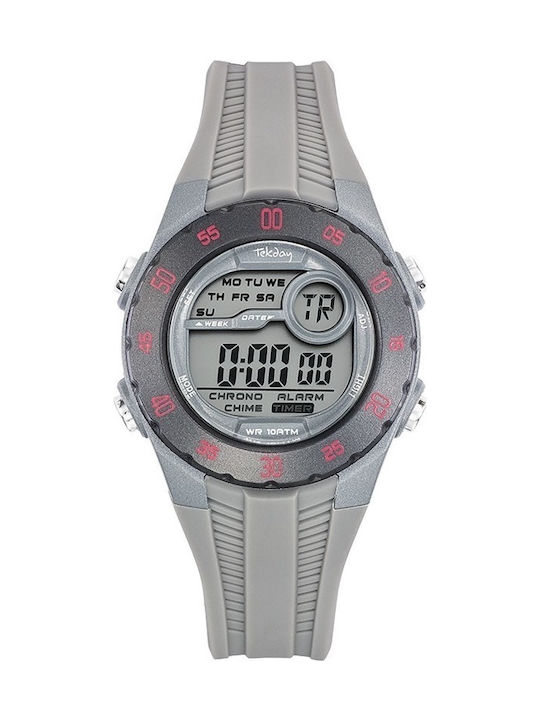 Tekday Digital Uhr Batterie mit Gray Kautschukarmband 653963