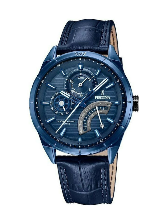 Festina Watch Chronograph Battery with Blue Leather Strap F16987/1